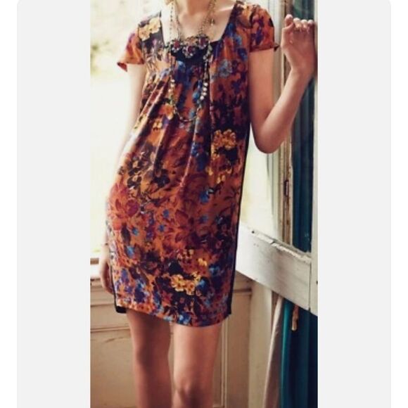 Anthropologie Maeve Pintura Silk Shift Dress, Lined Mini Dress, Medium - Picture 4 of 8